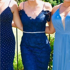 No Name Blue Lace Prom Dress